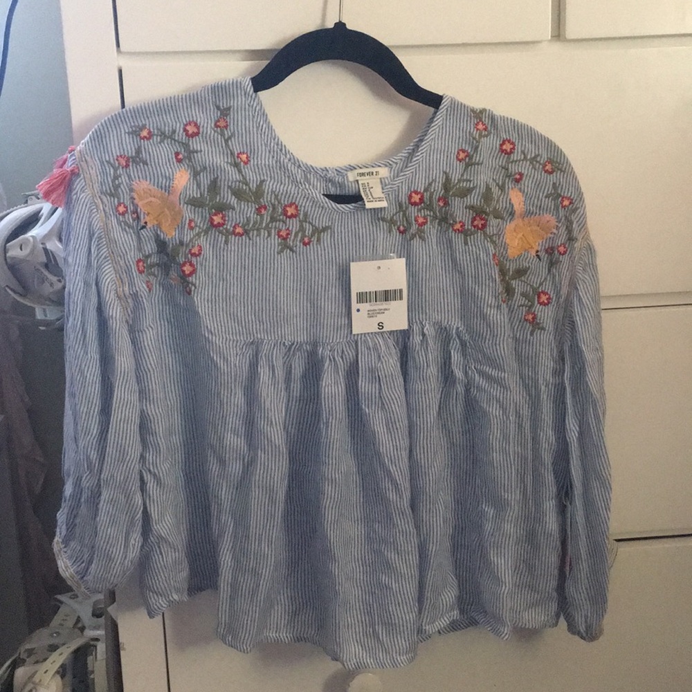 Forever 21 Blue/white Woven Top